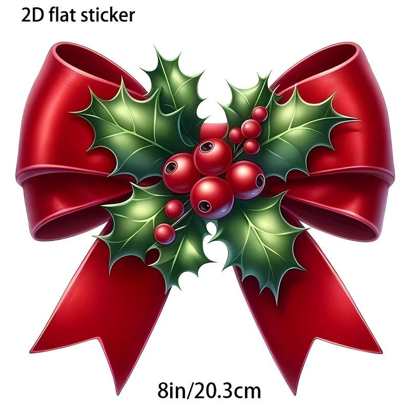 1pc 2D Flat Minimalist Christmas Holly Bow Vinyl Sticker, Decor for Car Wall Door Window Glass Home Shop, Holiday Gift