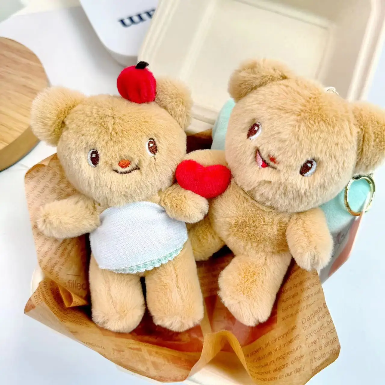 new Cute Creative cartoon bib  heart-shaped butter teddy bear  plush keychain backpack bag, car keychain figurine pendant