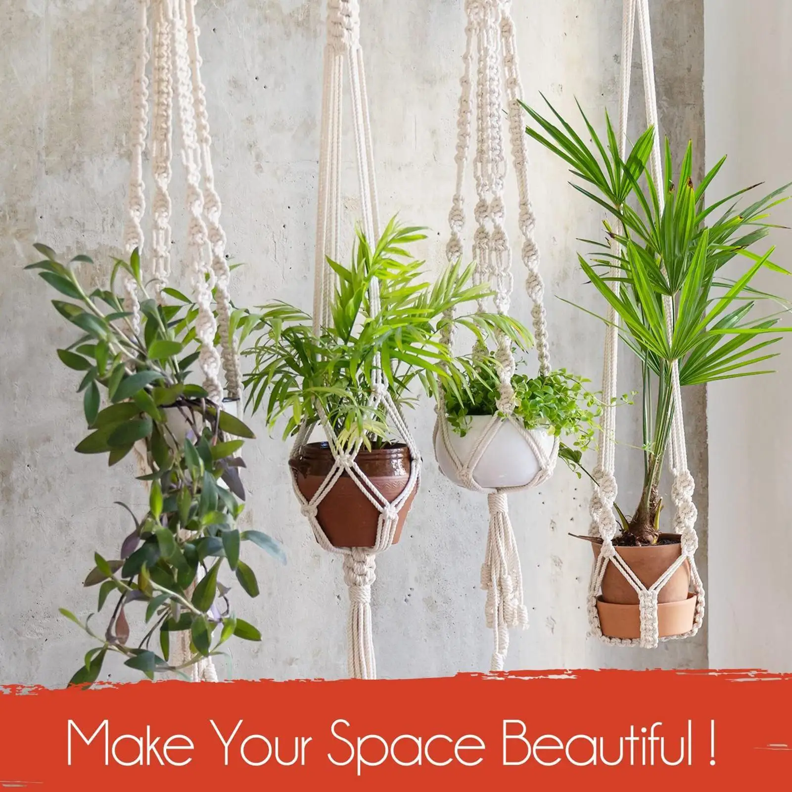 Macrame Plant Hanger 6 Pieces Boho Macrame Planter Holder Decorative Planter Hanger For Outdoor Garden Home Apartment Nursery
