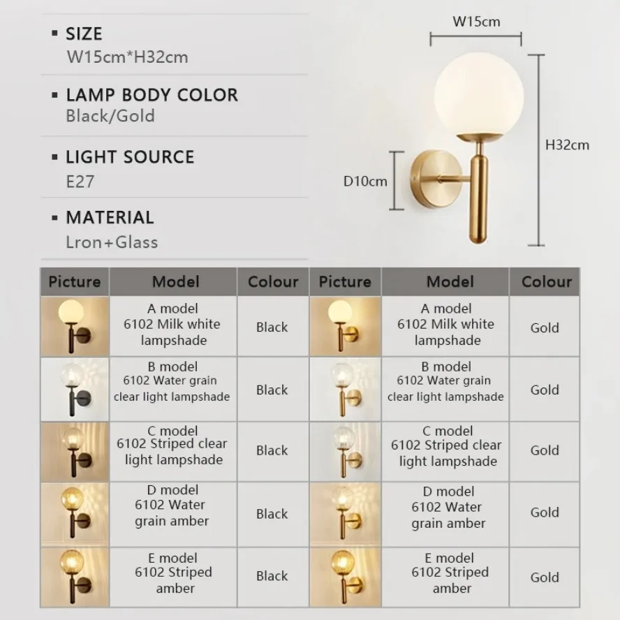 Kreatywna lampa ścienna LED nowoczesna minimalistyczna dekoracja ze szklanych kulek kinkiet salon gabinet balkon wewnętrzne oprawy oświetleniowe do