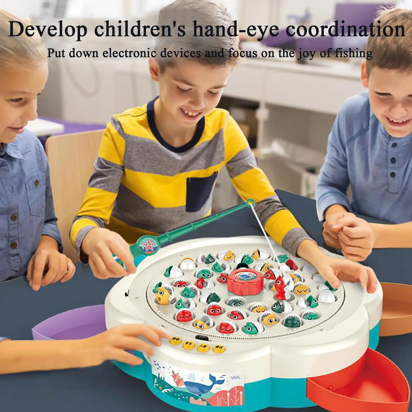 Fishing Game For Kids Magnetic Fishing Set For Toddler With Music Parent-Child Bonding Learning Activity For 4-6 Years Old