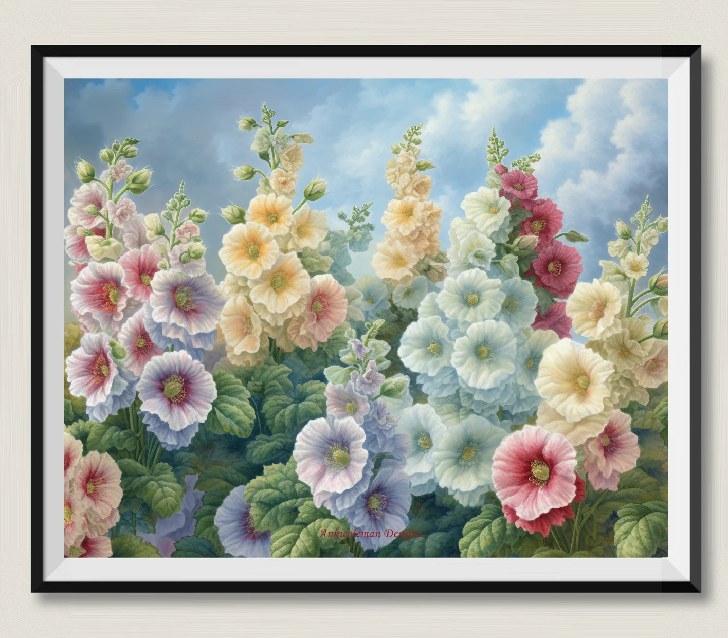 

Hollyhocks Row- Needlework for embroidery DIY DMC High Quality - Counted Cross Stitch Kits 14 ct Oil painting