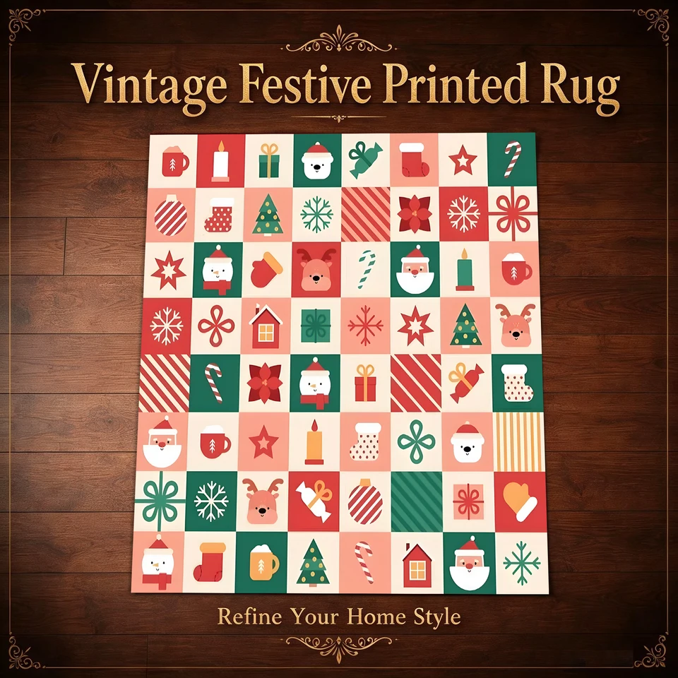Cute Christmas Plaid Velvet Area Rug