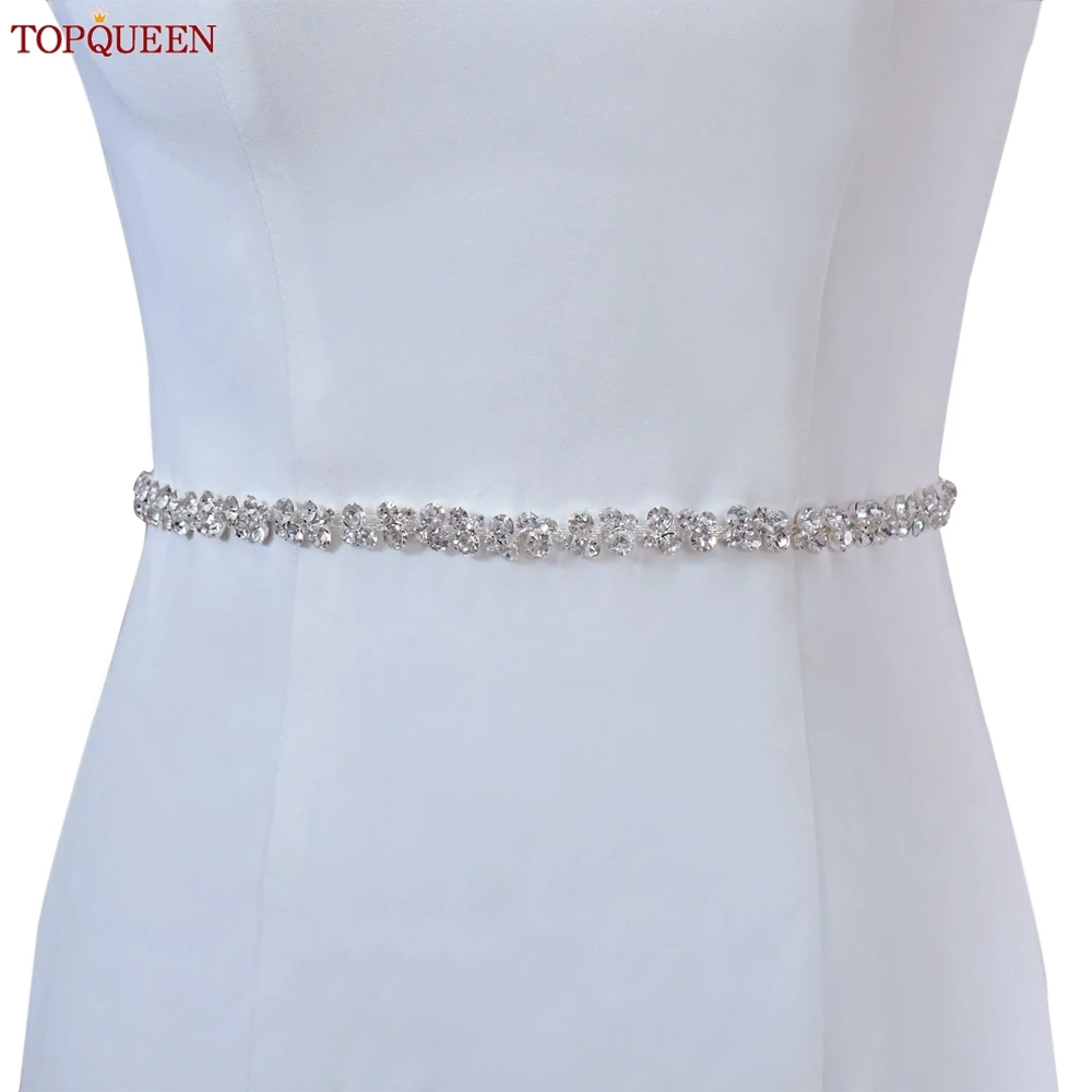 TOPCLS EEN-Ceinture en Diamants Argentés et Strass pour Femme, Accessoires de Mariage, Robe de Demoiselle d'Honneur, Ruban de Décoration, S308