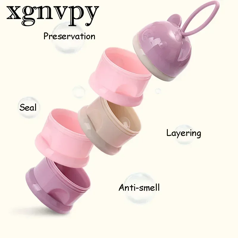 Xgnvpy 3Layers Bear Style Portable Baby Food Storage Box Essential Cereal Cartoon Infant Milk Powder Box Toddle Snacks Container