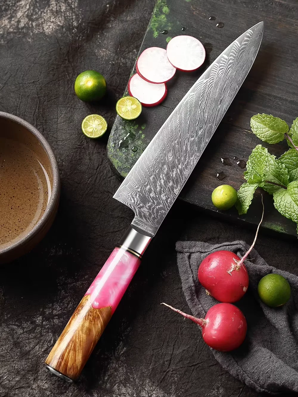 

XITUO 8 Inch Damascus Chef Knife Pink Resin Elegant Goddess Special Kitchen Gift Knife High Quality Sharp Japanese Home Slicing