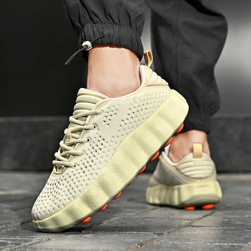 Herren-Wanderschuhe mit dicker Polsterung, atmungsaktive Mesh-Sneaker, Massage-Sohle, rutschfeste Schnürschuhe, lässige Sportschuhe. – Detail 10