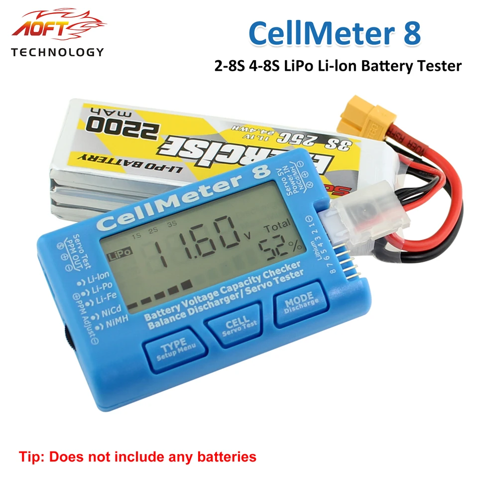 CellMeter 8 Testeur De Batterie LiPo Li-ion Numérique – Vérificateur 8S + Testeur Servo LCD Haute Définition