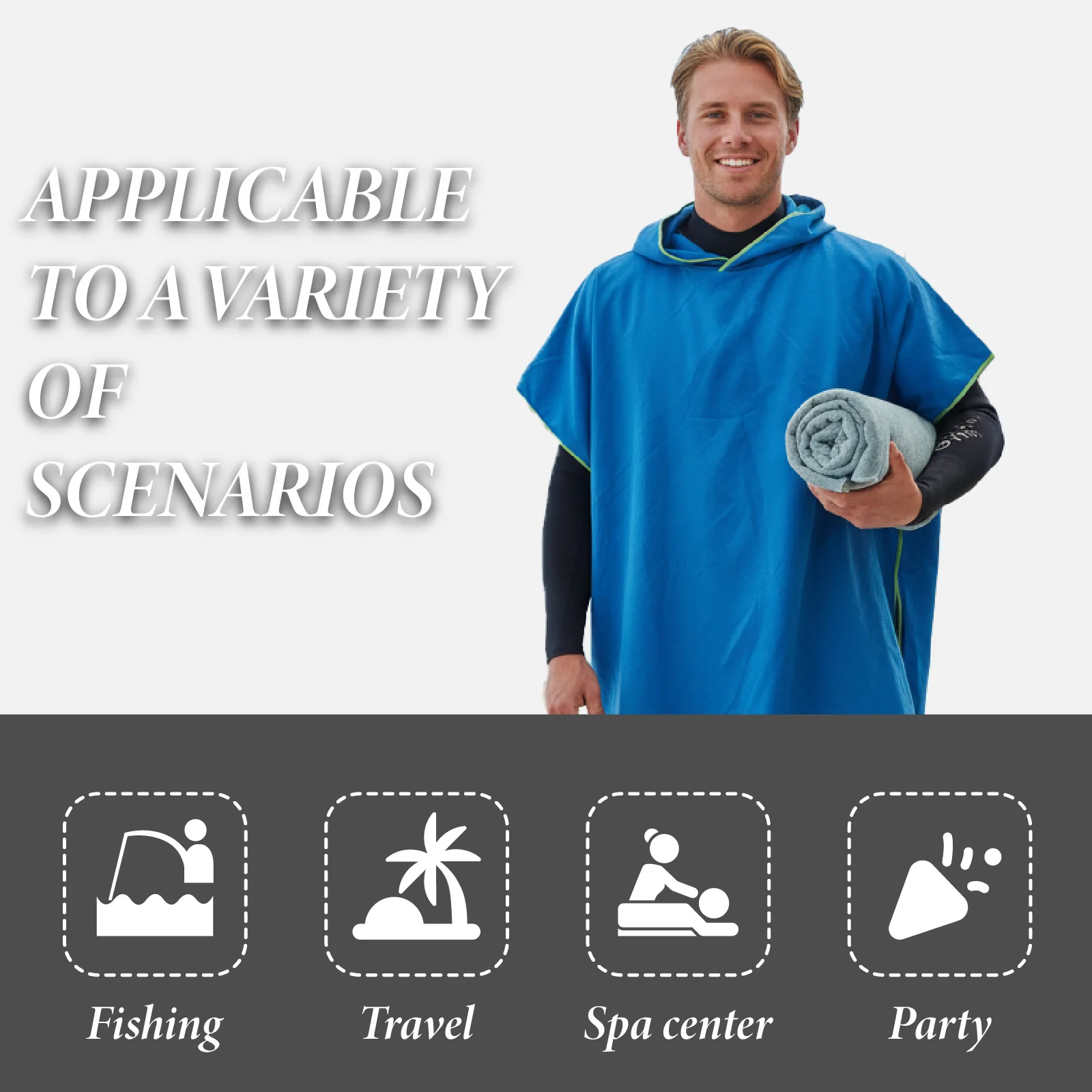 

Универсальное быстросохнущее пляжное пончо-полотенце с защитой от катышков, разноцветное, портативное, для плавания и переодевания, с капюшоном, для серфинга и плавания, накидка