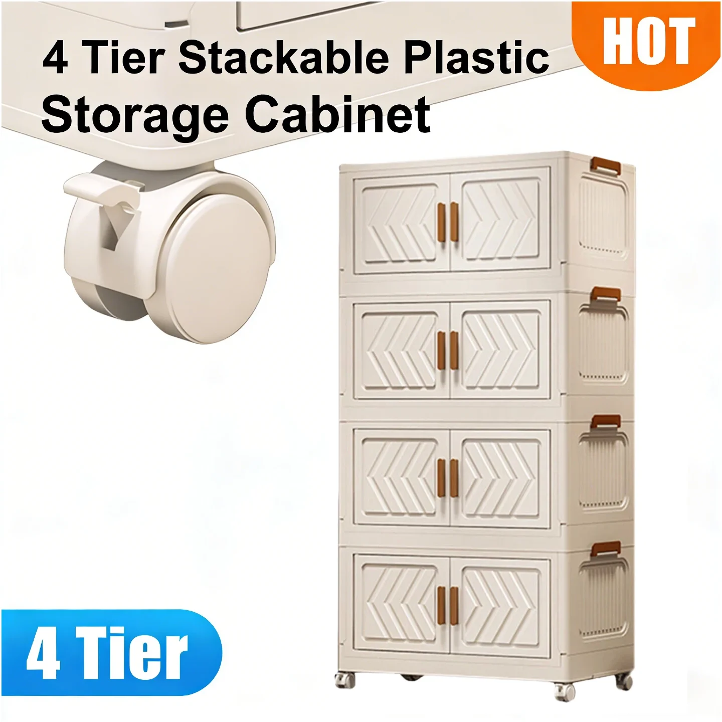 

Штабелируемые 4-уровневые складные пластиковые контейнеры для хранения с дверцами, вращающиеся колеса, сборка без инструментов для домашнего офиса, кухни, хранения