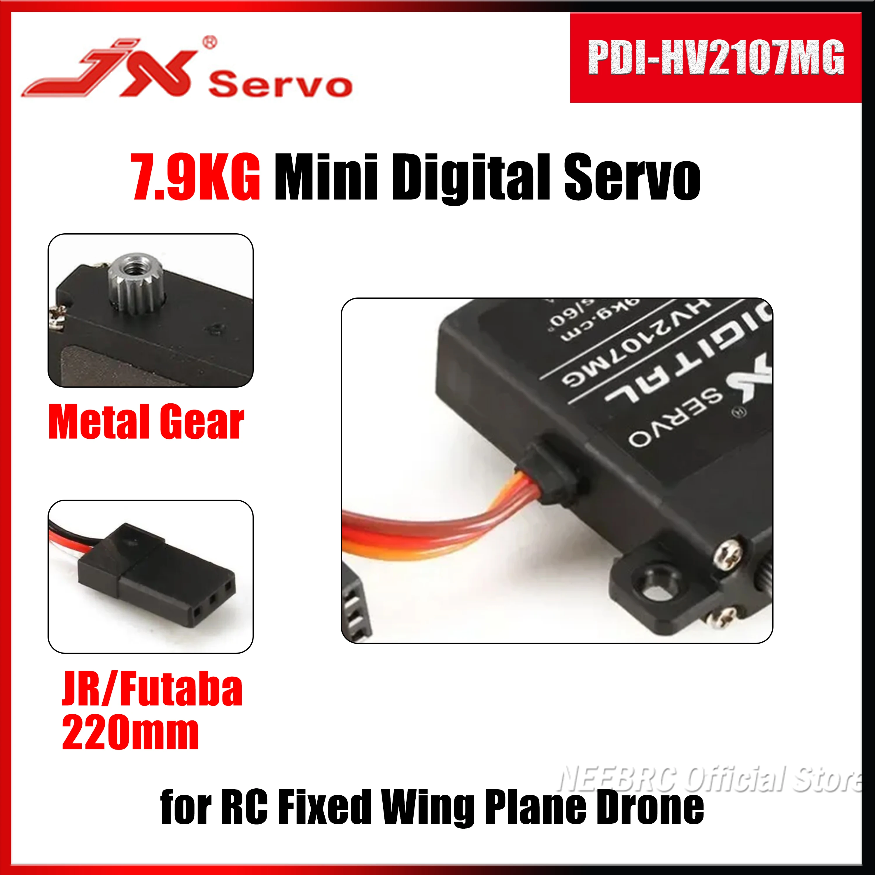 JX 7.9KG Mini Digital Servo PDI-HV2107MG Steering Standard Metal Gear Motor 6~7.4 V for RC Fixed Wing Airplane Toy Model Parts