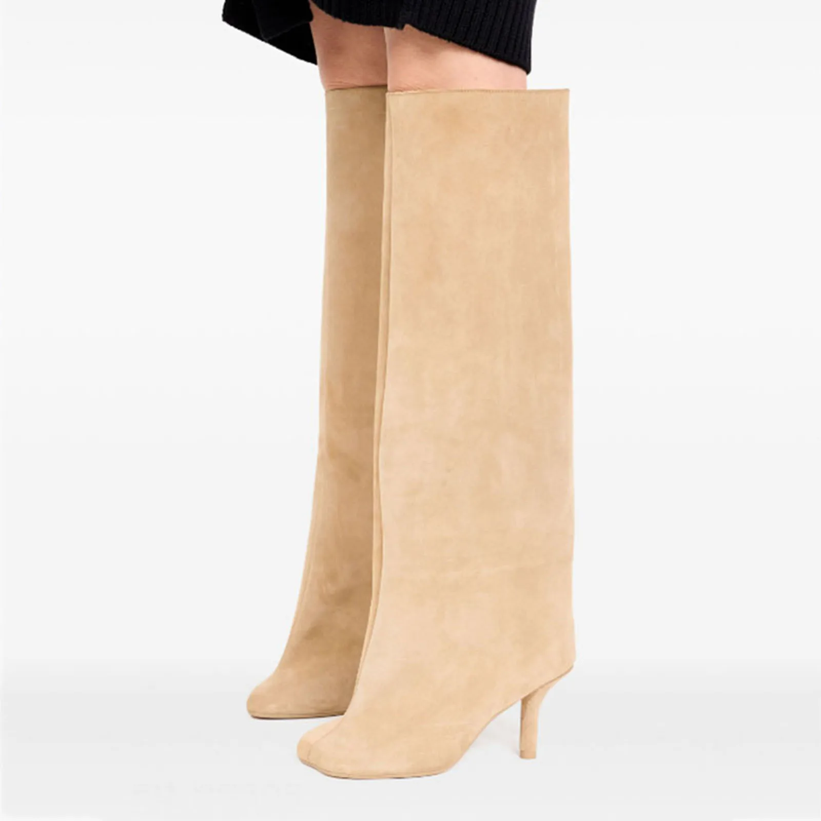 

Arden Furtado 2024 Winter Suede Thin heels Knee high boots Square toe Slip-on High-heeled Modern boots Large size Women's Boots