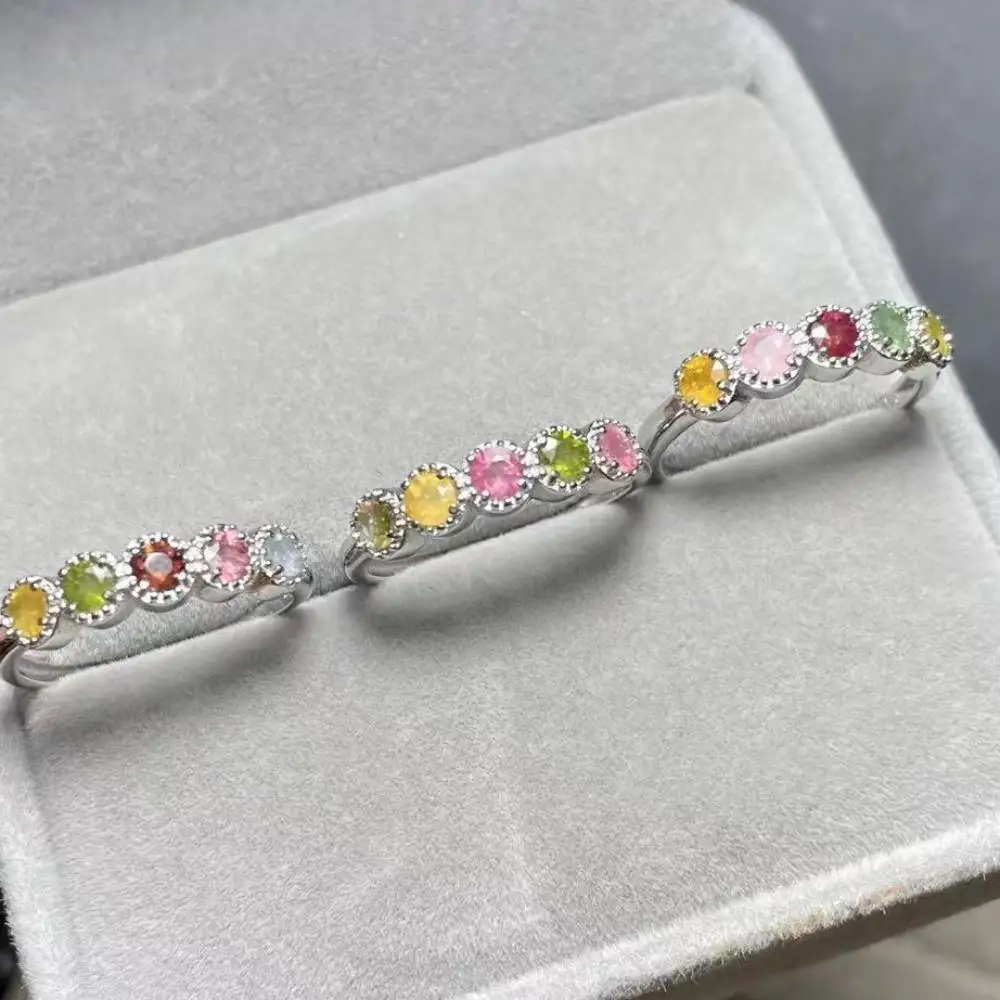 

4rings natural colorful tourmaline adjustable ring white copper ring for women ring stone size approx3mm
