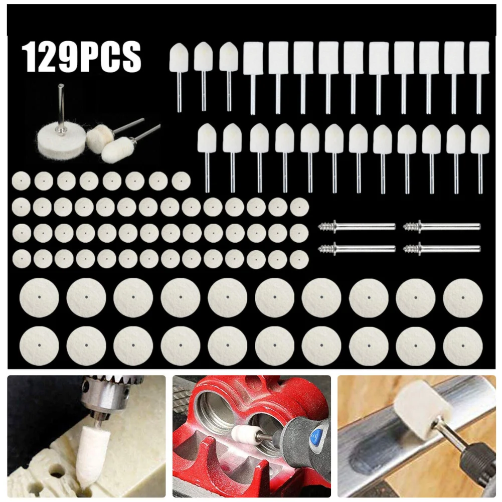 

129 Piece Wool Polishing Buffing Wheel Pad Polisher Tools For Cleaning Grinding Dusting Deburring Polishing Wholesale