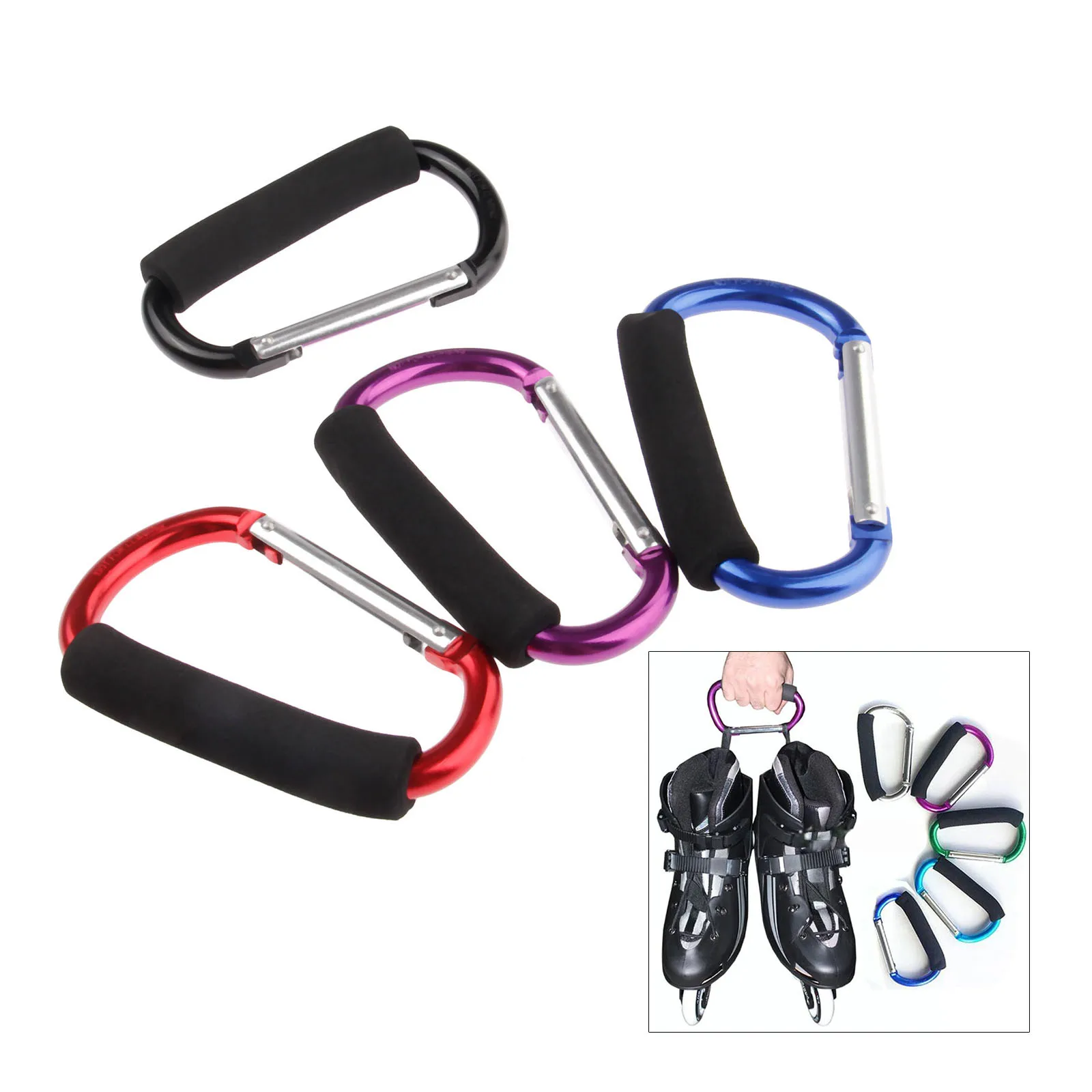 1 Pc Roller Shoes Carrying Buckle Large D Shape Carabiner Clip 140mm*80mm*12mm Aluminum Soft Sponge Handle 4 Colors