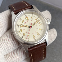 36mm Tandorio Cream Dial Green Lume NH35 Automatic Mechanical Pilot Style 20ATM Diver Watch Men Flat Sapphire Brown Leather Band