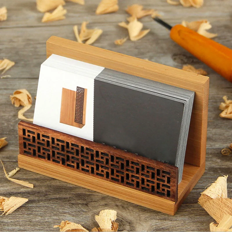 전문 나무 명함 디스플레이 홀더, 블랙 월넛 내추럴 대나무 카드 케이스