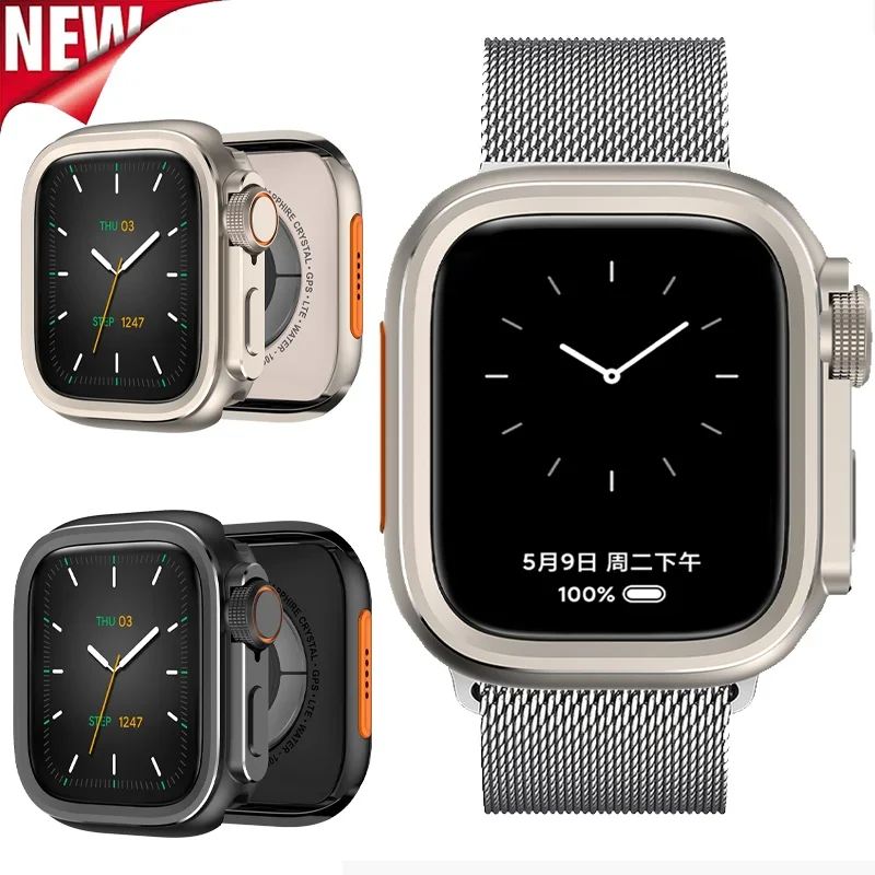 Casing logam untuk Apple Watch 10 46mm, ganti ke Ultra 2 49mm aluminium Aloi Bumper bingkai pelindung penutup untuk IWatch seri 10 46mm