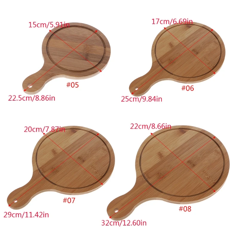 Round Wooden Pizza Paddle Serving Board Making Peel Cutting Tray 4 Sizes