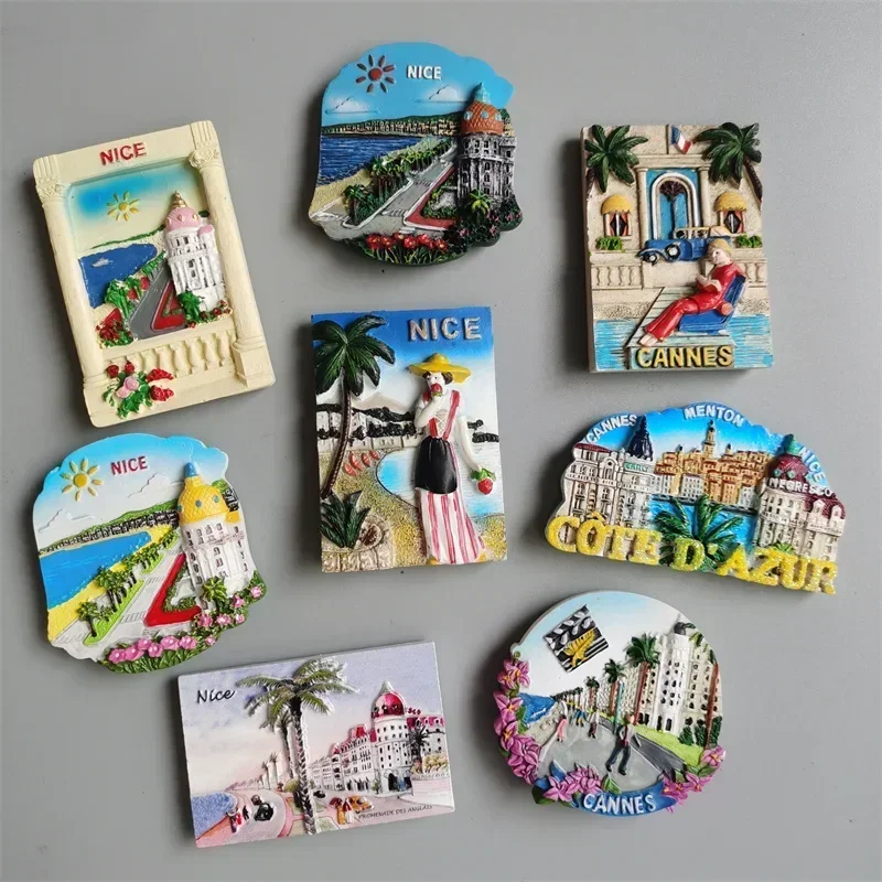 

France Tourist Souvenir Fridge Magnets Cannes Nice Blue Coast Kurt Azur Menton Resin Magnetic Refrigerator sticker Colletion