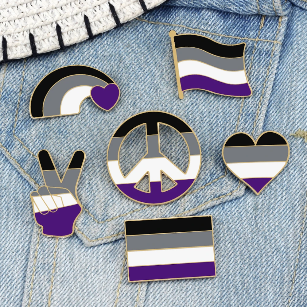 Asexual LGBT Enamel Brooch for Women Men Creative Rainbow Flag Heart Victory Shirt Lapel Pins Fashion Custom Badges Jewelry Gift