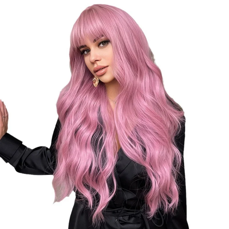 Long Pink with Bangs Wave Synthetic Wigs for Women - view 5
