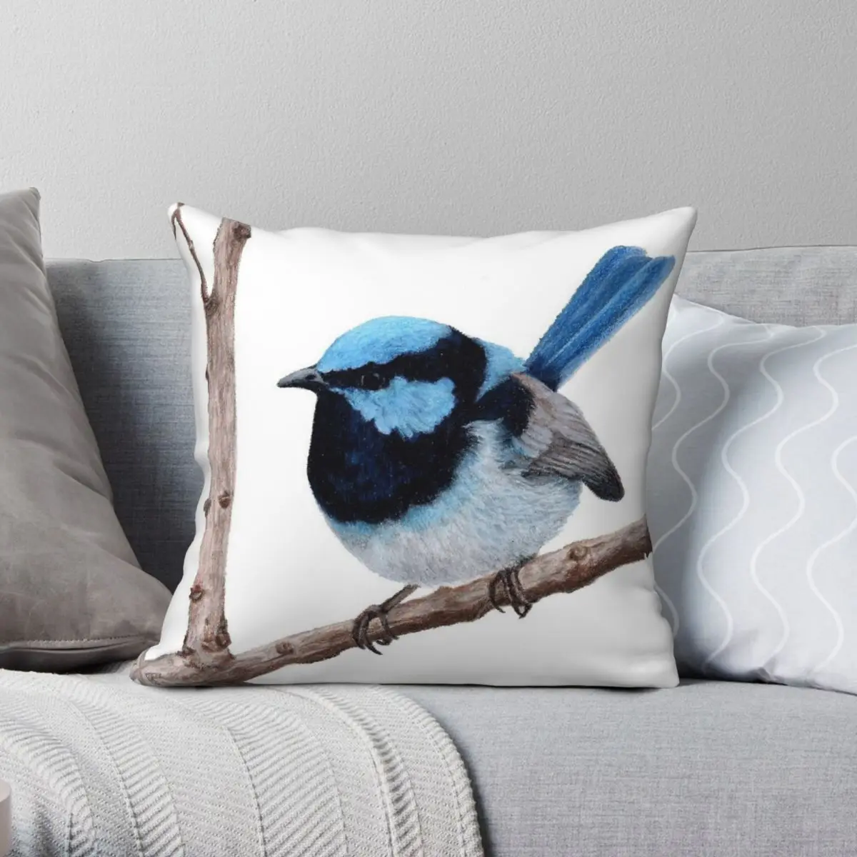 Superb Fairywren 2 Square Pillowcase Polyester Linen Velvet Printed Zip Decorative Pillow Case Room Cushion Cover 45x45