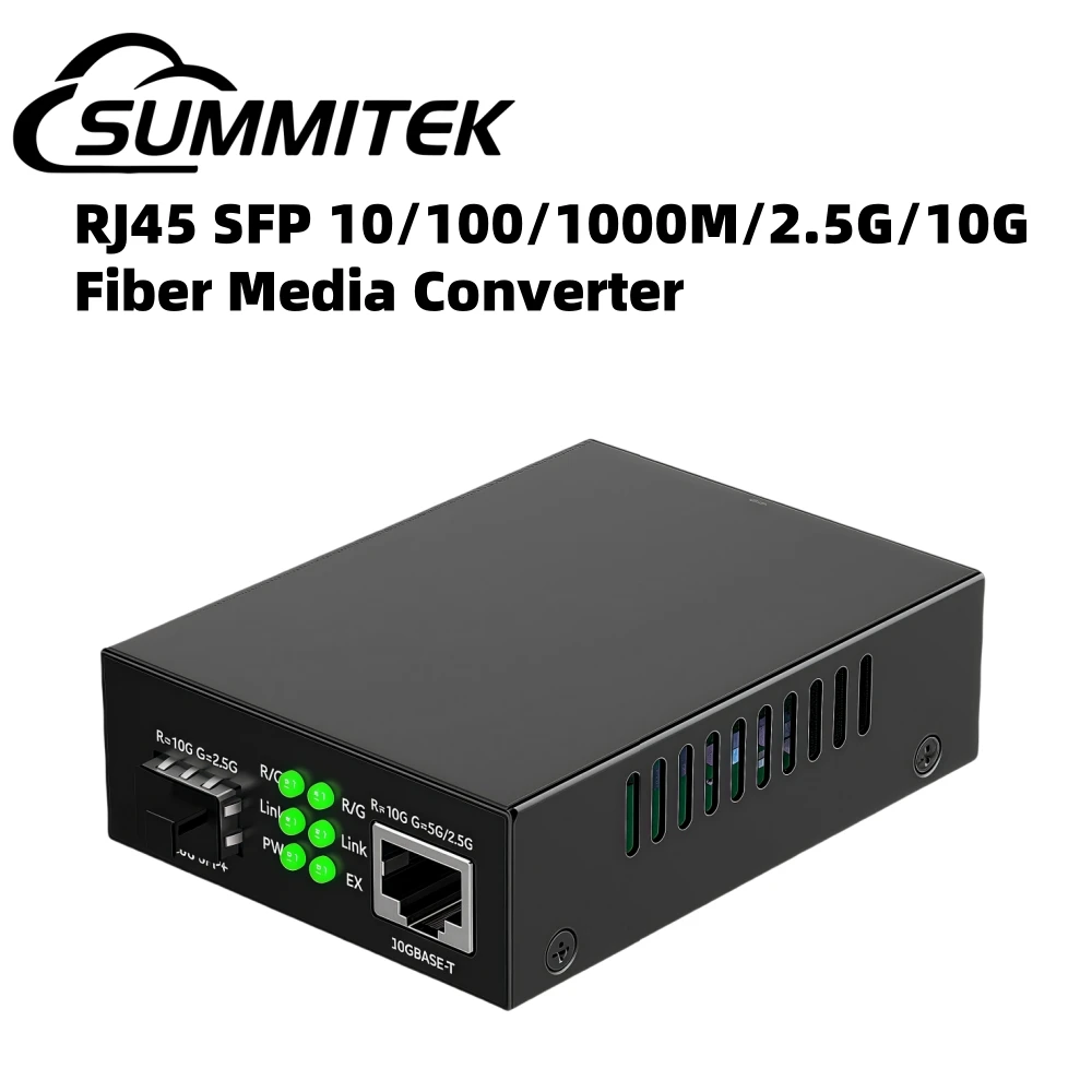 SUMMITEK 10Gbps SFP + الألياف إلى RJ45 محول الوسائط RJ45 إلى SFP + 10/100/1000M/2.5G/10G إيثرنت 10000M محول جهاز الإرسال والاستقبال