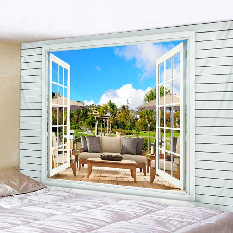 Forest Avenue Outside The Window Printed Tapestry Decorative Mandala Tapestry Indian Home Decor Big Hippie Wall Hanging Blanket