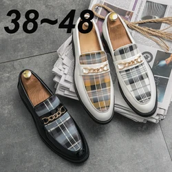 Luxury Mens Dress Plaid Party Leather Wedding 48 Designer Flats Business Formal Office Casual Driving Shoes Footwear Men Loafers