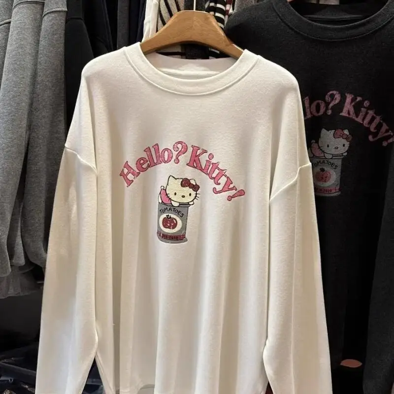 

Sanrio Hello Kitty женская футболка Kawaii с героями мультфильмов весна-осень модная женская одежда футболки с длинными рукавами свободные хлопковые топы новые