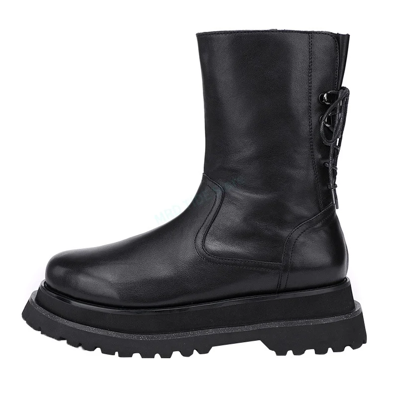 Brand Men Casual Shoes Genuine Leather Zip Lace Up HIgh Top Man's Ankle Shoes Retro Vintage Luxury Designers Fleece Wool Boots