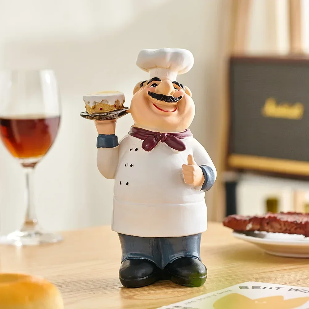 Artistic Smiling Chef Figurines Cartoon Sculpture Crafts Folk Art Ornaments Desk Accessories Decor Home Decoration Crafts Gifts