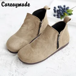 Careaymade-Retro short boots Leopard Print women's shoes flat bottomed comfortable casual boots Department simple student boots