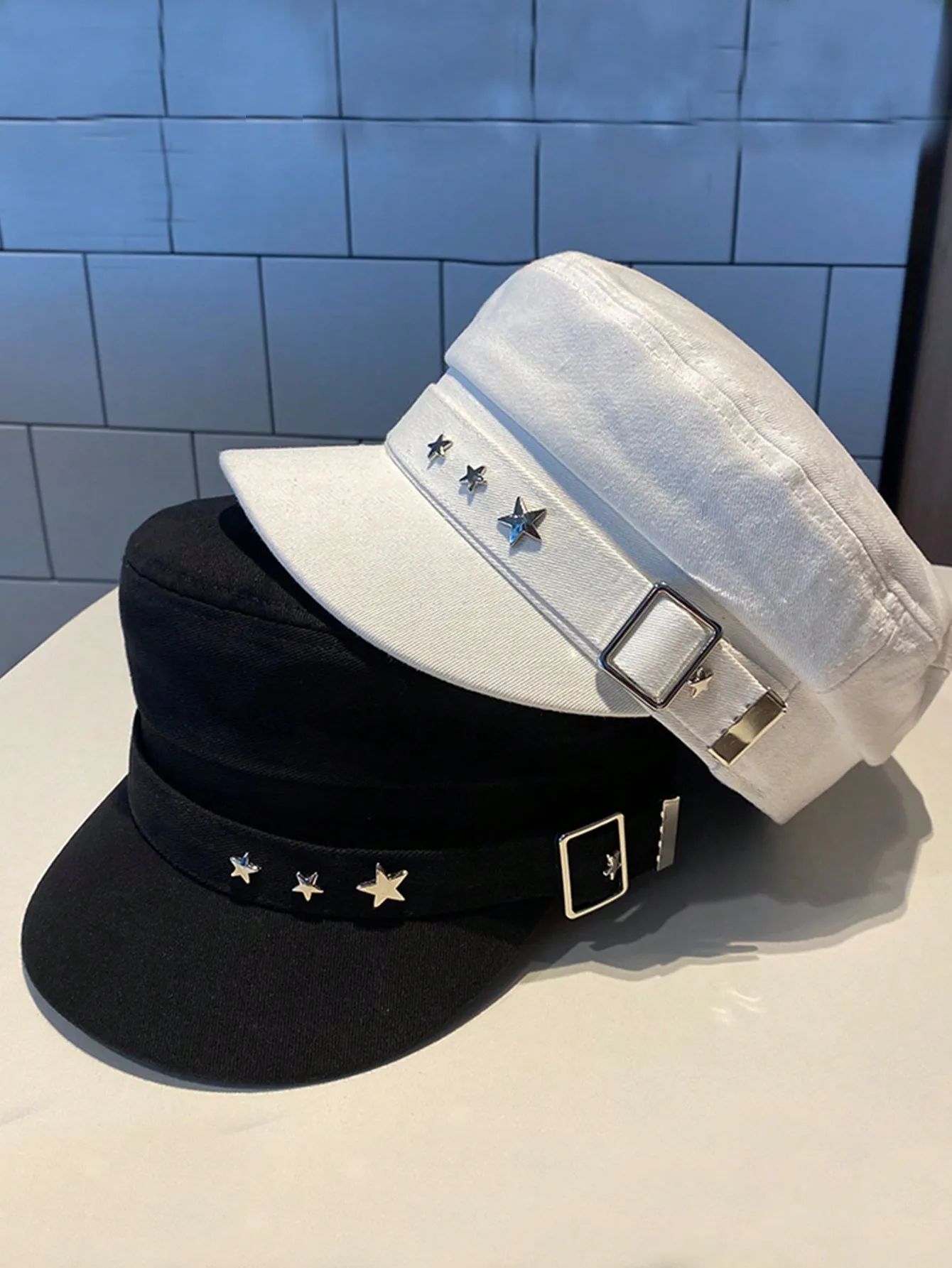 1 szt. Damska czarna czapka baseballowa z haftem gwiazdy, vintage angielski beret, nowy styl marynarski, koreańska czapka gazeciarza