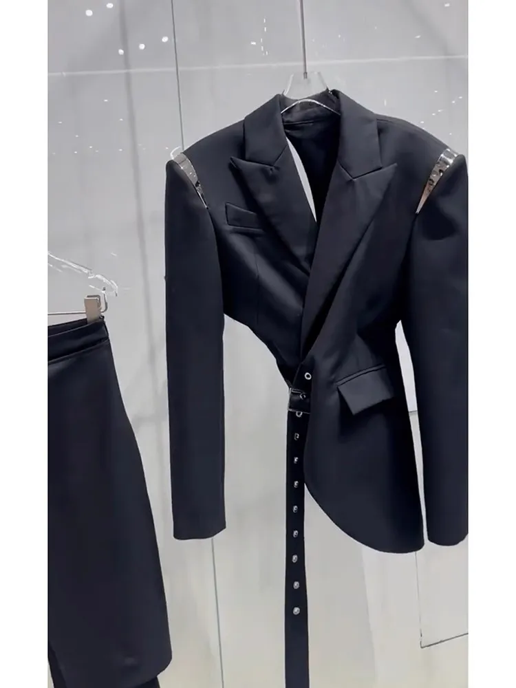 Primavera nuova moda abiti a maniche lunghe per le donne Blazer nero pantaloni svasati ufficio signore vestito giacca cappotti Blazer set Y4866