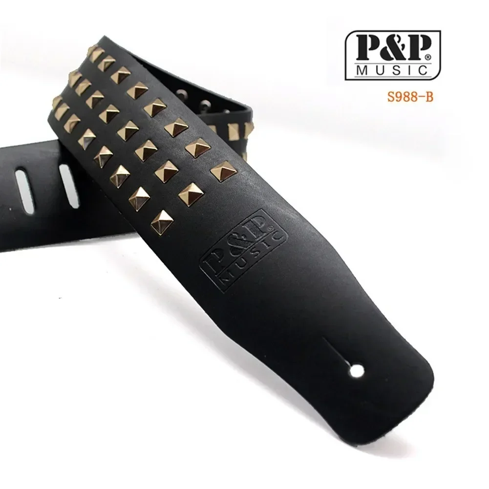 2023 New Metal Spike Studded Adjustable Heavy Duty Leather Guitar Strap Cool Style Accessories Guitar Strap