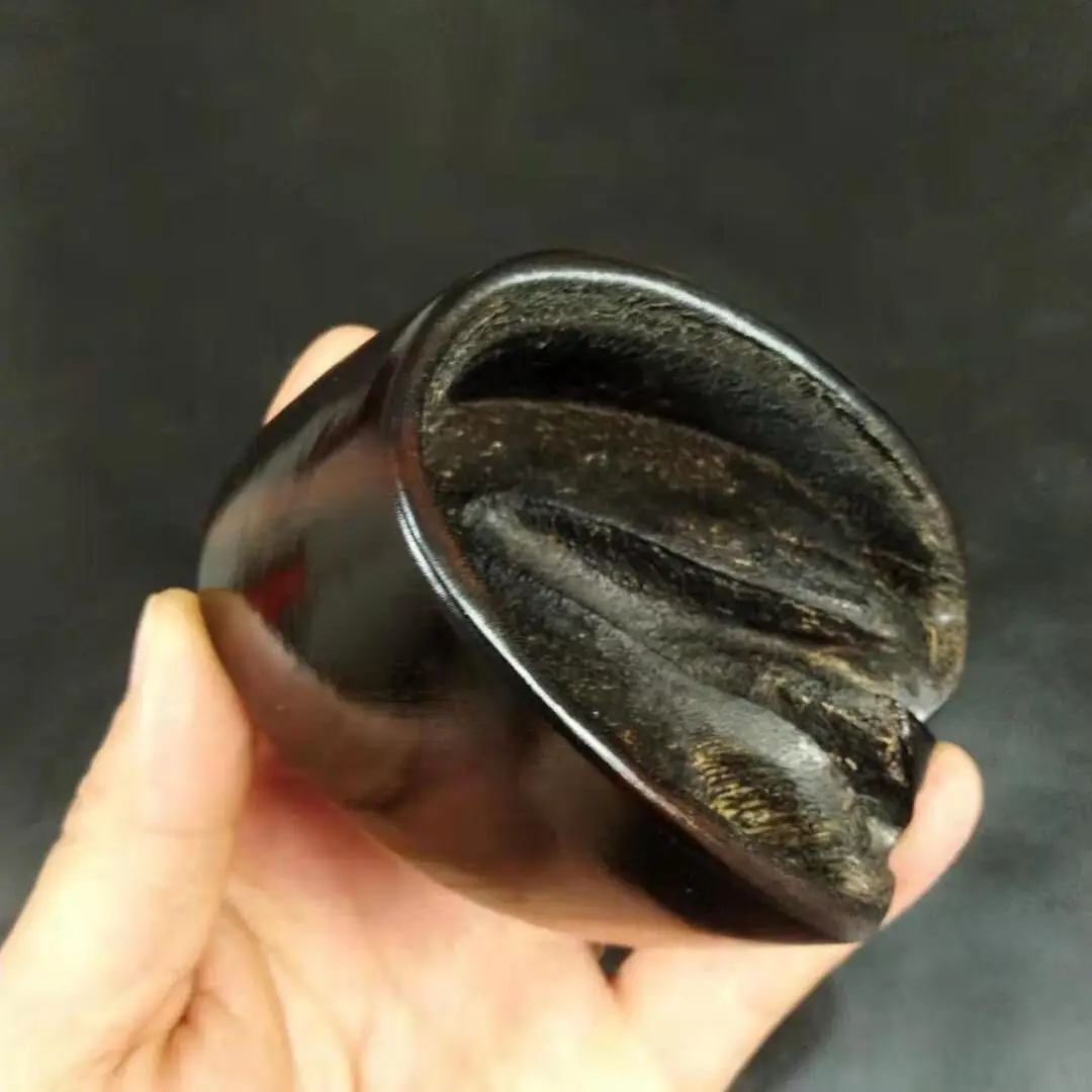 Real Black Donkey Hoof Ornament Handheld Piece Bead Polished Decor Stand Zombie Nemesis Retro Fashion Cultural