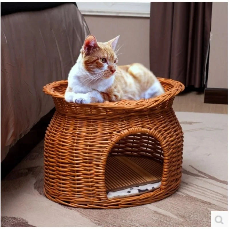 

Cat litter rattan wicker four seasons house small dog teddy kennel pet litter mat removable and washable
