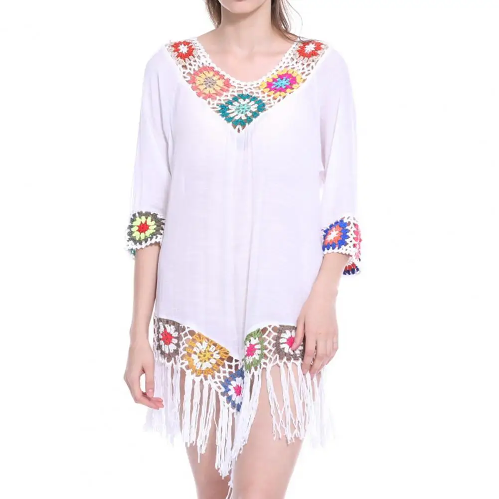 Losse vrouwen bikini cover-up uitgehold gehaakt patchwork zomerzon badmode tuniek strand badpak cover-up