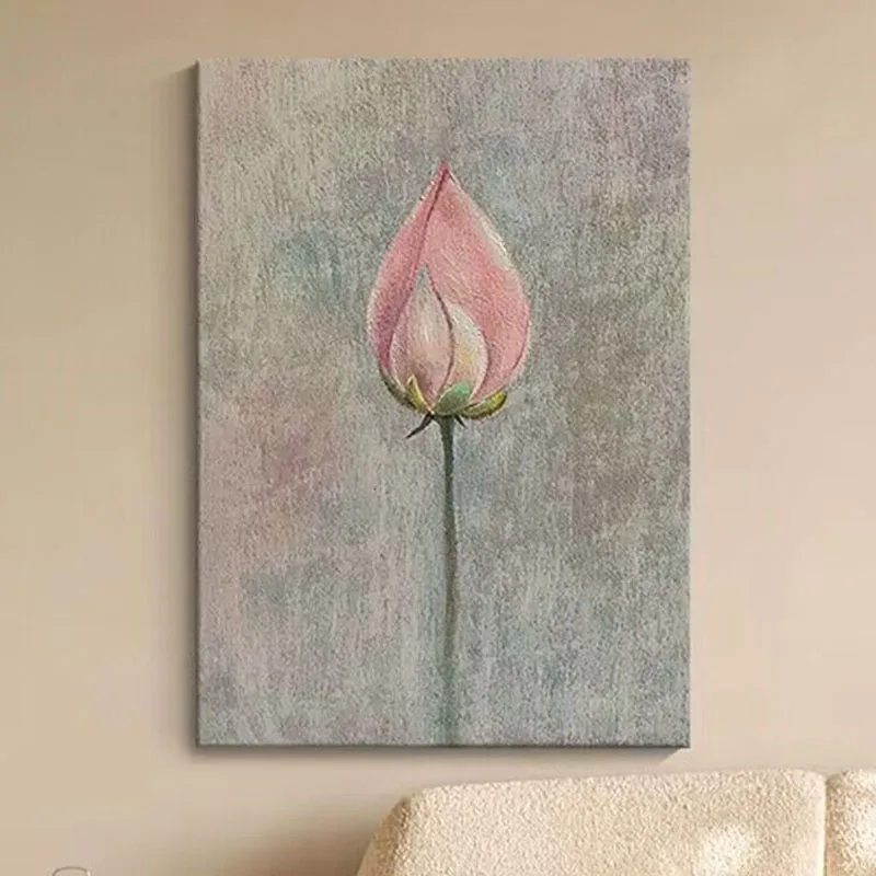 Lotus With Buds Waiting Bloom Handmade Oil Painting Bedroom For Home Decoration Bedroom Dining Room Living Room And Sofa  Mural