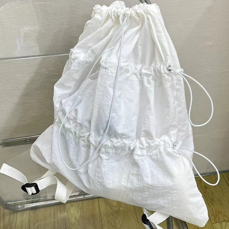 Kawaii Large Capacity Drawstring Backpack Lightweight Pleated Casual Backpack For Women Girls Cute Fashion Solid Color Bag