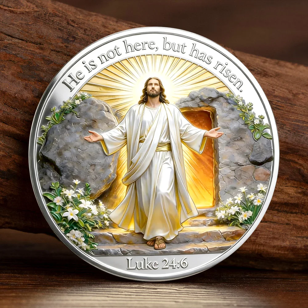 New Easter Jesus Silvery Plated 2D Printed Commemorative Coins Faster Celebration Prayer and Faith Challenge Coins