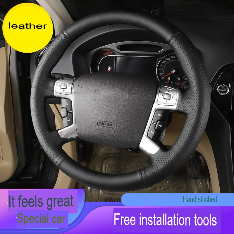 Customized Hand-sewn Car Steering Wheel Braid Cover for Ford Mondeo Mk4 S-Max Ford Focus 3 Kuga Microfiber Leather Non-slip