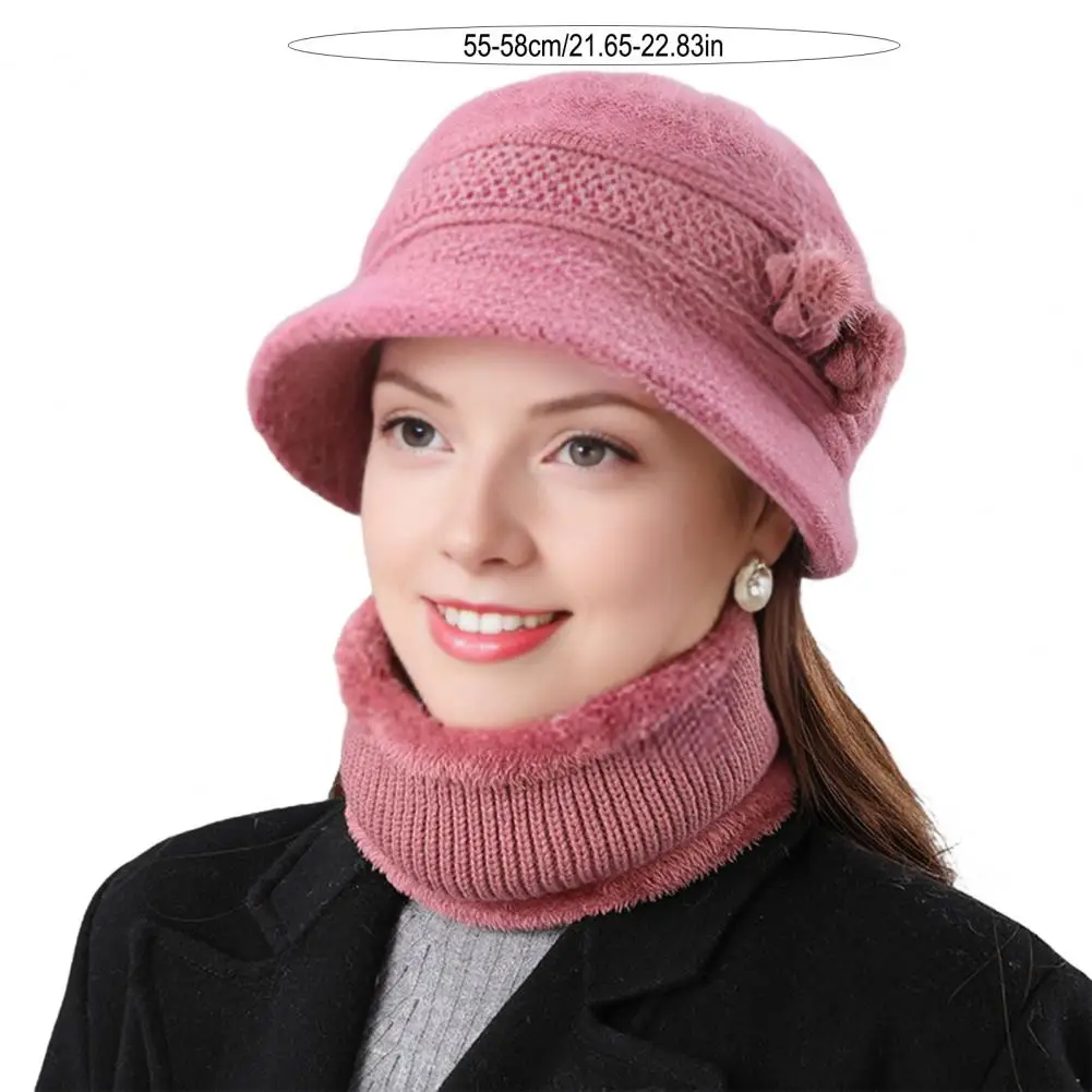 مجموعة وشاح قبعة شتوية أنيقة من فراء الأرانب المقلد للسيدات مع قبعة حوض دافئة ناعمة مع مرنة للبرد #6