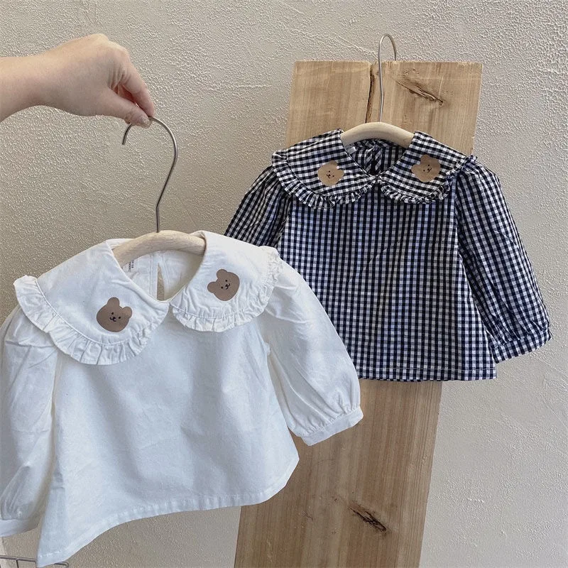 

( 1-7 Years ）Ins Baby Spring and Autumn Girls' Shirts Plaid Lapel Long-sleeved Casual Children's top Cute Shirt Baby Cloths
