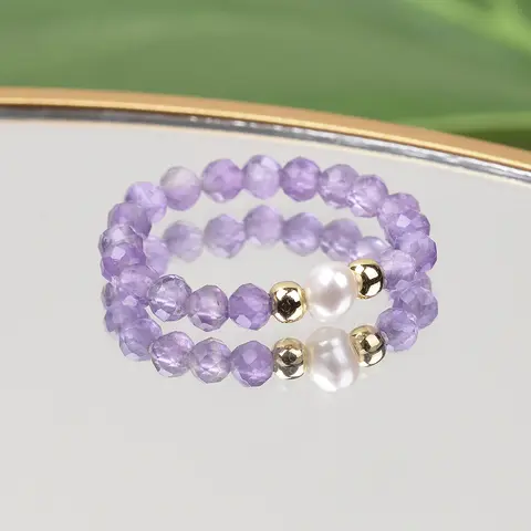 Anéis de pedra preciosa natural da moda, anéis de pedra e pérola, extensível, ametista, aquamarine, pedra de lua natural, granada para mulheres, joias