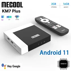 [Genuine]MECOOL KM7 Plus Smart TV Box Android 11 Netflix 4k Google TV 2G DDR4 16G ROM 100M LAN Internet S905Y4 Home Media Player