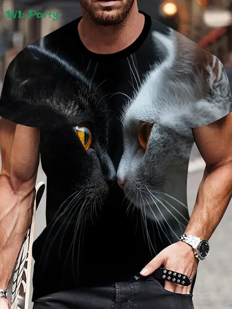 

Cute 3D Cat Men's Graphic T-Shirt Summer Outdoor Men's Short Sleeved Tee Fashion Round Neck Men's Tops Oversized Men's T-Shirt