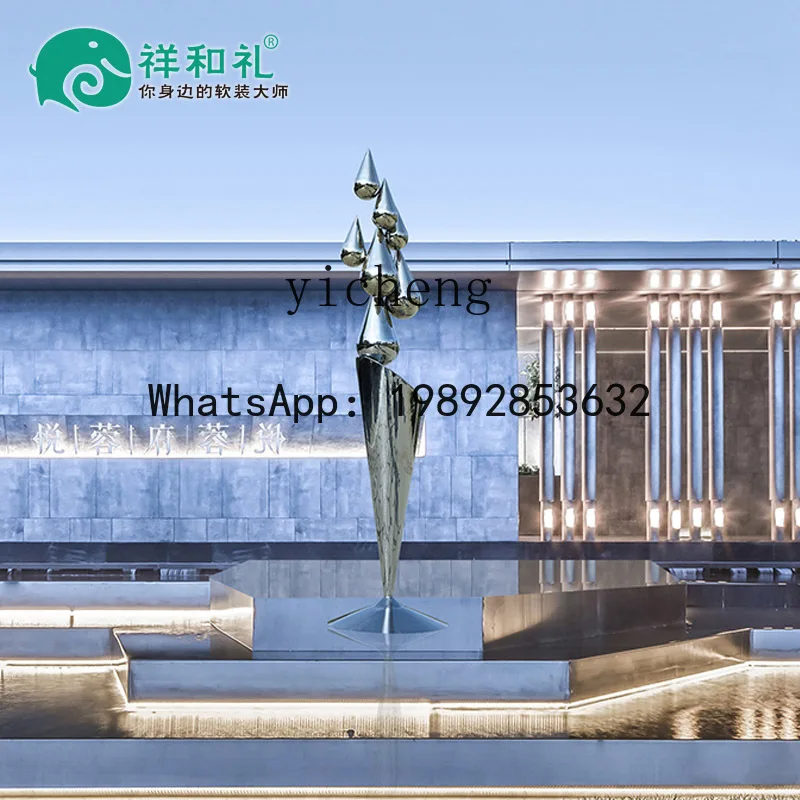 large stainless steel water drop floor sculpture outdoor landscape metal ornament hotel abstract art decoration
